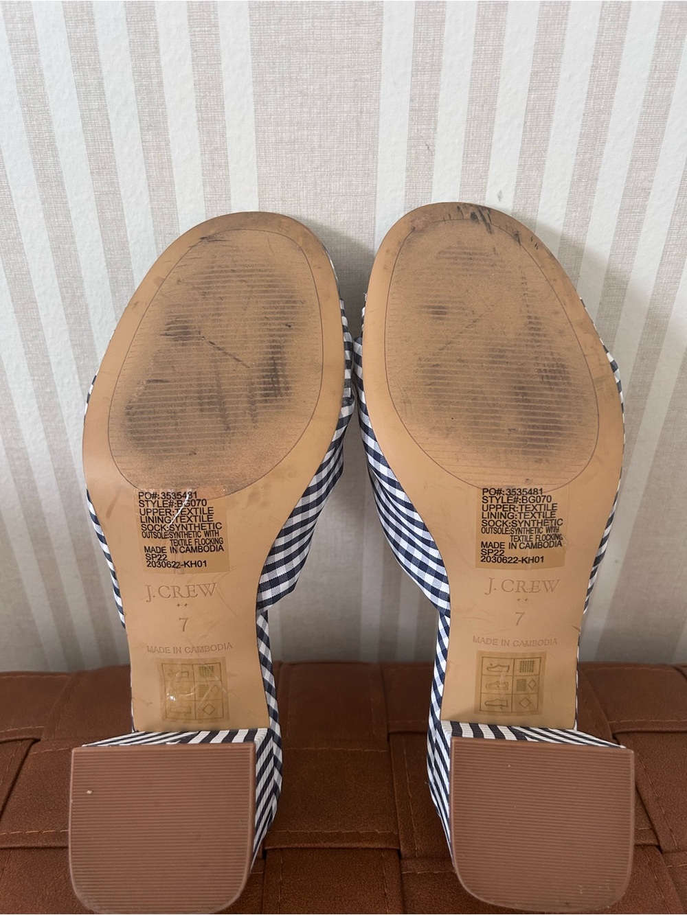 J.Crew Knotted Block-Heel Mule Sandals Gingham Navy/White Fabric Women’s Size 7 - Picture 8 of 11